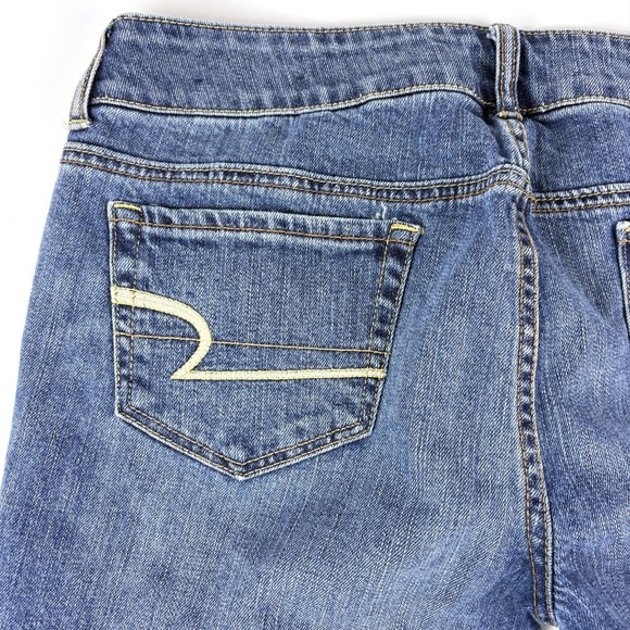 American Eagle Artist Jeans Sz 10 Long Blue Wide Leg Flare Low Rise Stretch Sk8 - Picture 15 of 16